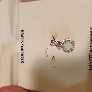 Opal and diamond necklace piece. Silver  . Fine jewelry.